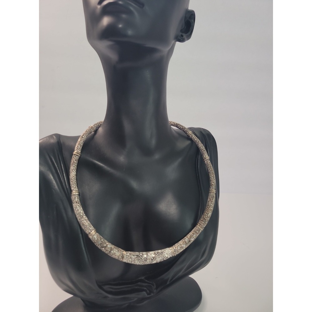 Premier Designs Silver Tone Ornate Etched Collar Choker Necklace Boho